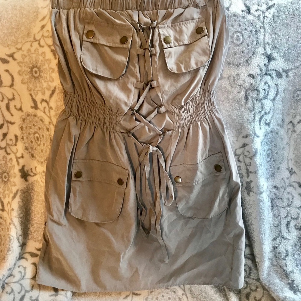 Strapless, gray mini dress